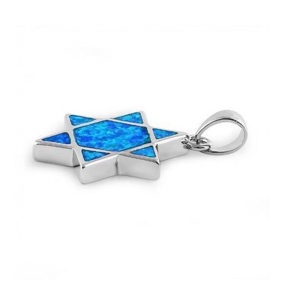Sterling Silver Blue Lab Opal Star of David Necklace Pendant New - Picture 3 of 4